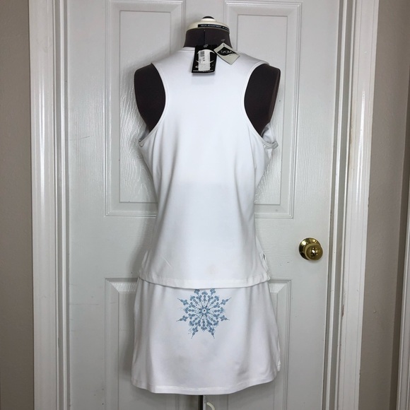 DTL Lycra Made In USA White Blue Blink Top and Skort Tennis Golf Set  L - Picture 4 of 16